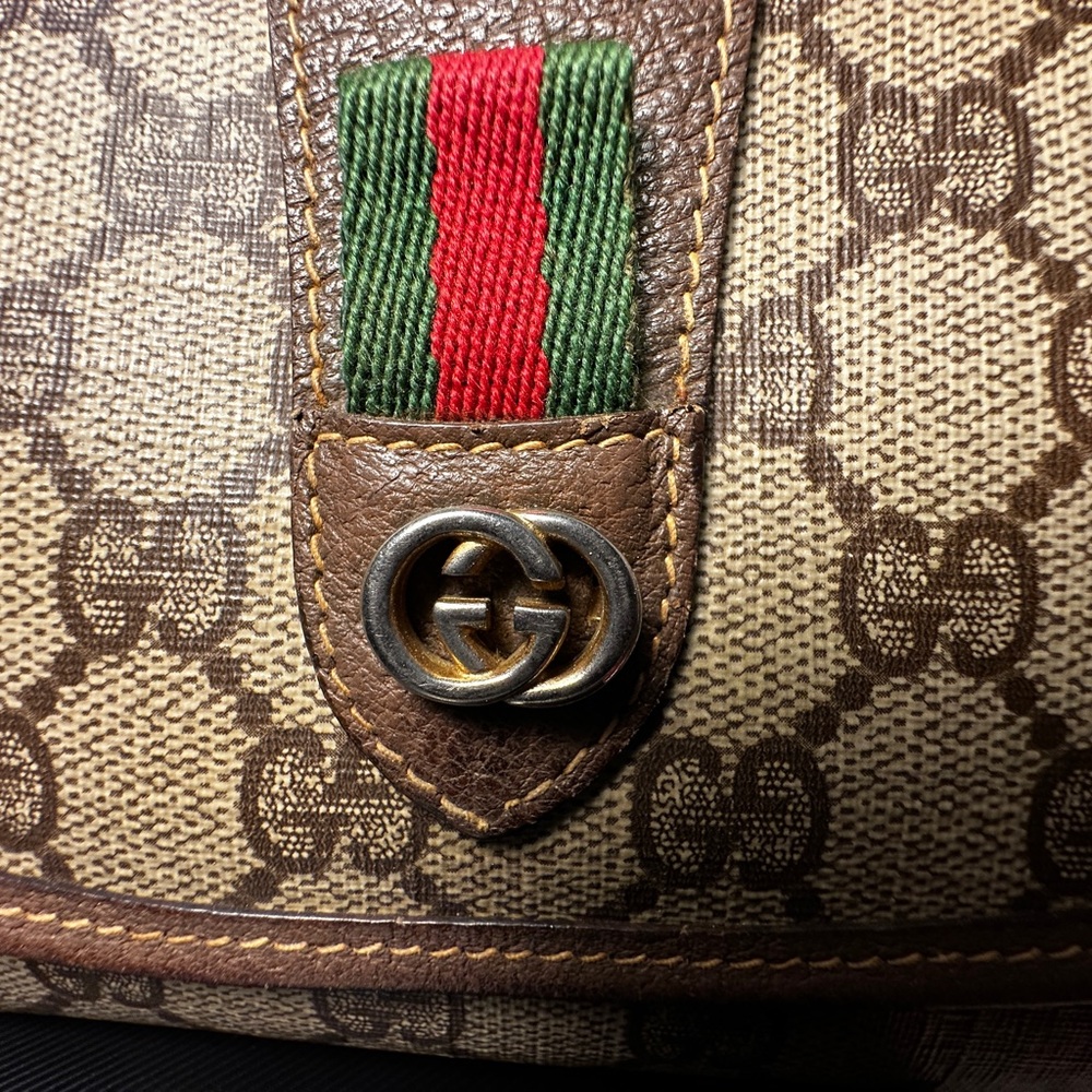 Gucci GG Supreme Web Stripe Clutch Wallet Crossbody Brown Vintage - Picture 8 of 15